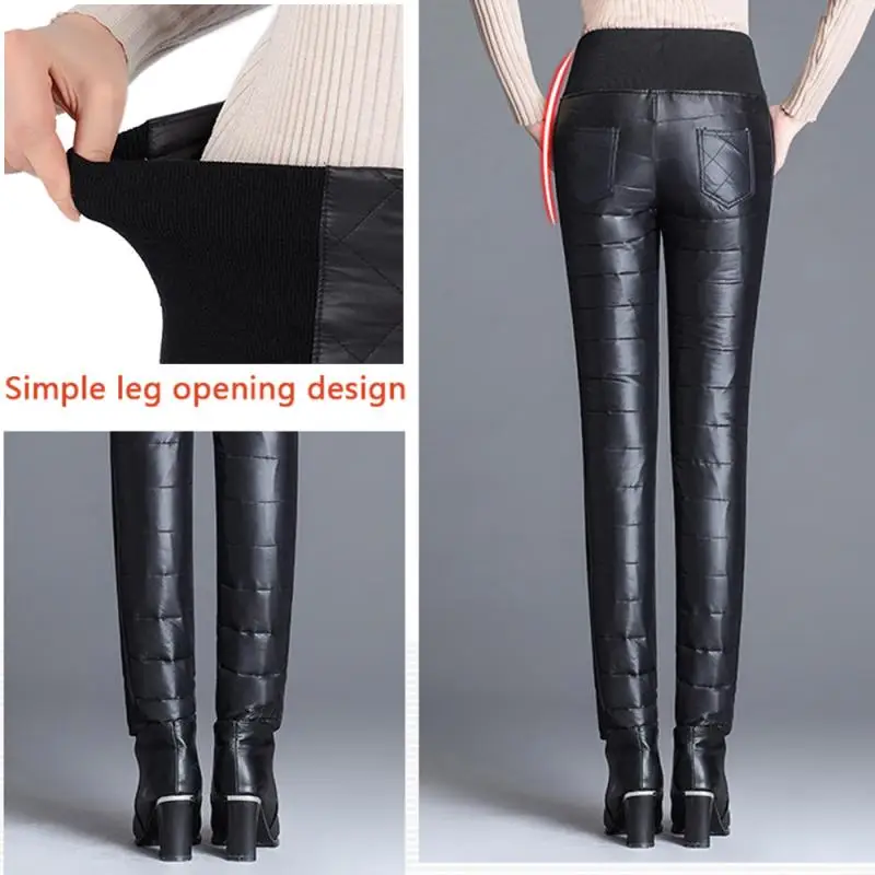 Повседневные женские пуховые брюки с высокой талией зимние толстые теплые