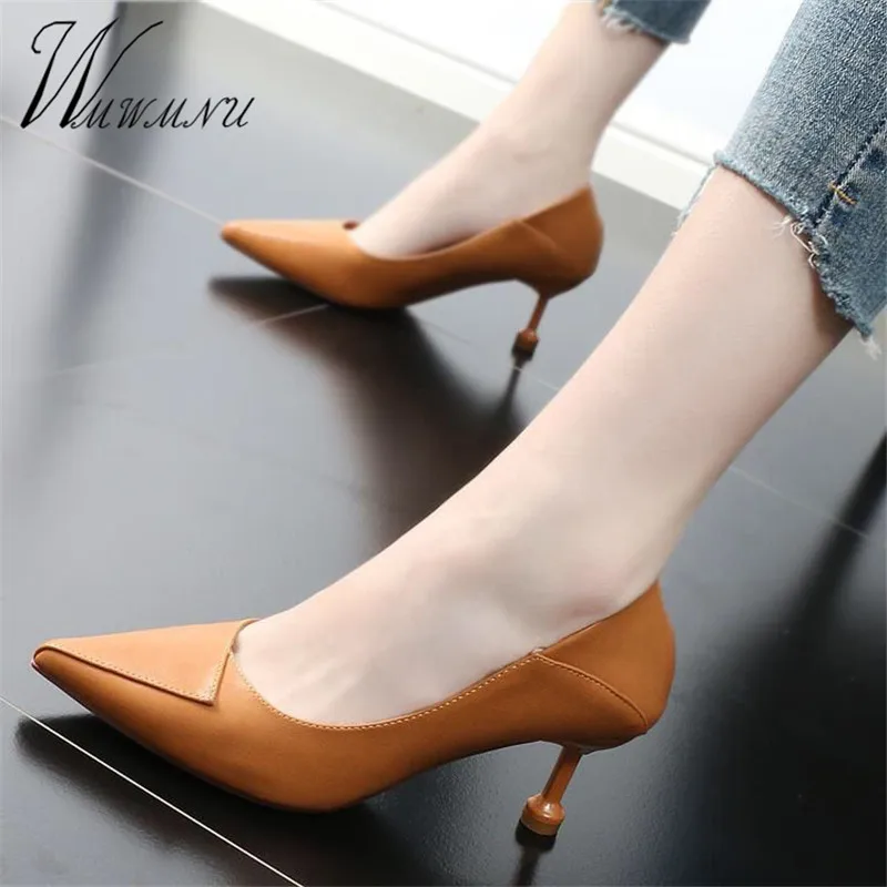 Туфли лодочки женские на тонком высоком каблуке 6 см однотонные классические