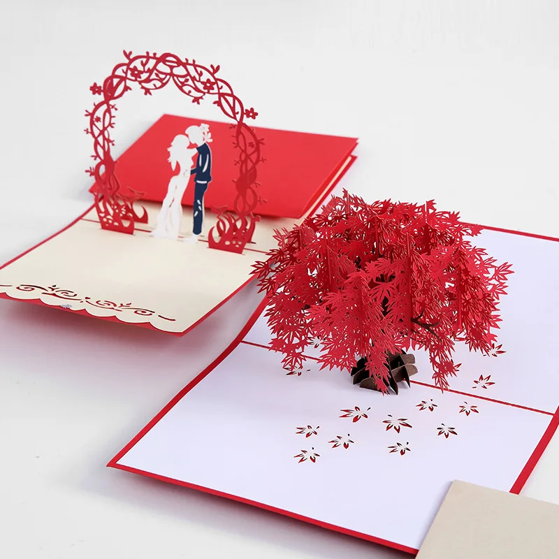 

Love 3D Pop UP Cards Valentines Day Gift Postcard with Envelope Stickers Wedding Invitation Greeting Cards Anniversary for Her