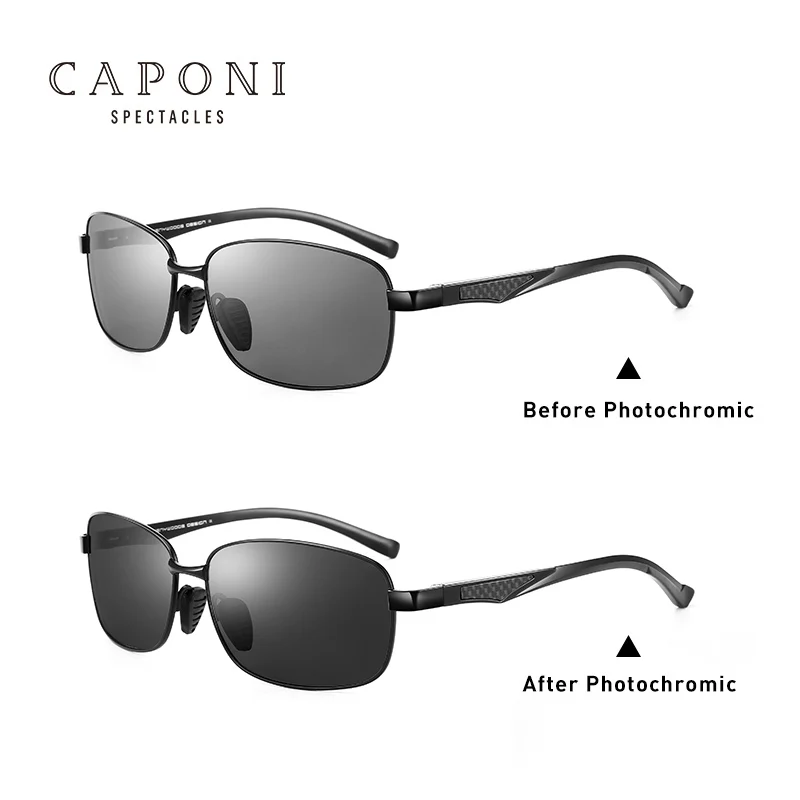 Black Color CAPONI, квадратные солнцезащитные очки, мужские, поляризационные, фотохромные, высокое качество, алюминий, Ретро стиль, солнцезащитные очки, очки для вождения, уф400, BS7755 - Цвет линз: Black Color