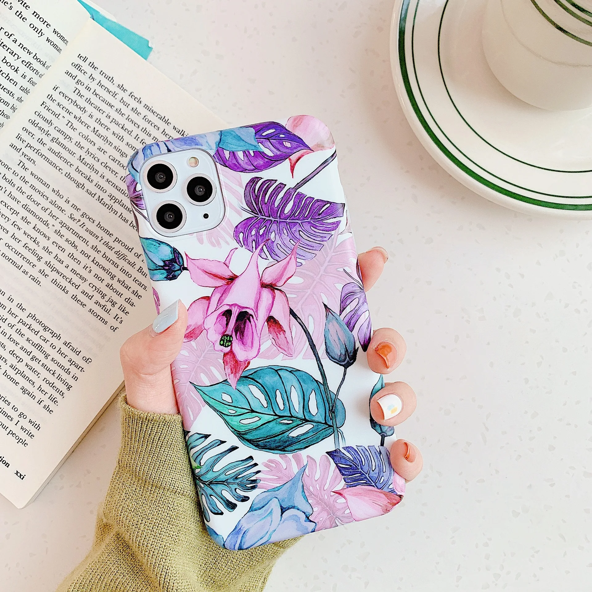 Watercolor Floral Leaf Case For iPhone 11 Pro Max XR X XS 7 8 Plus 6S Matte Soft Silicone Full Body Phone Cover Coque | Мобильные