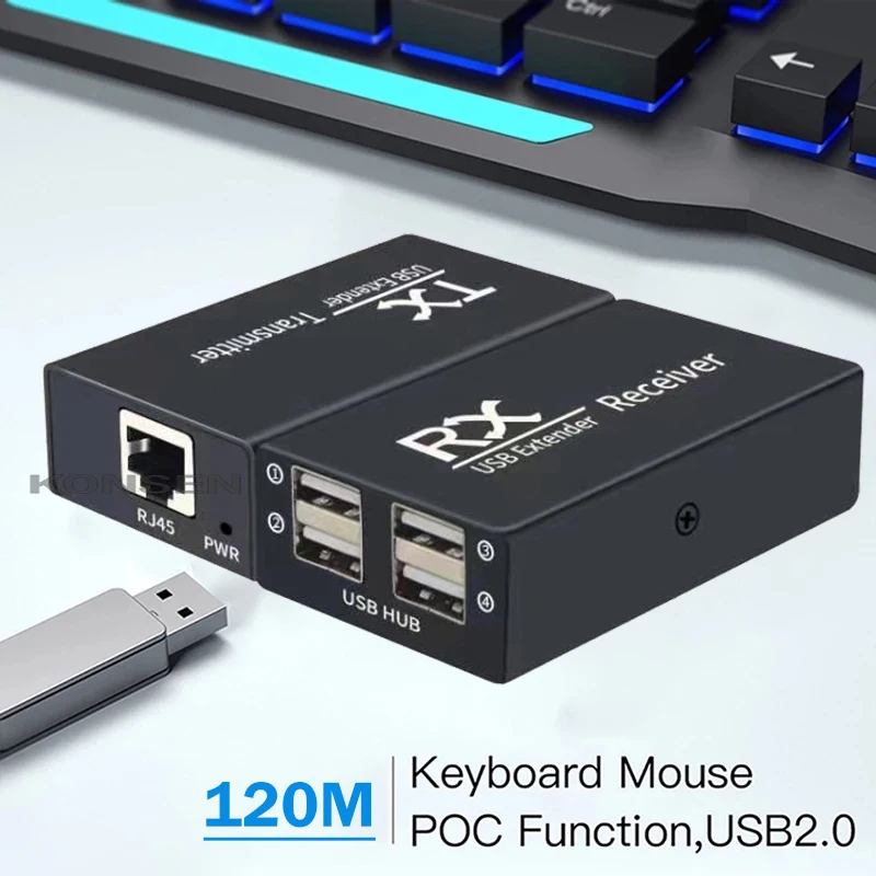 

Удлинитель кабеля 120 м, 4 USB-порта, по Ethernet, USB, UTP, Cat5e/6, 5 В, POC, RJ45