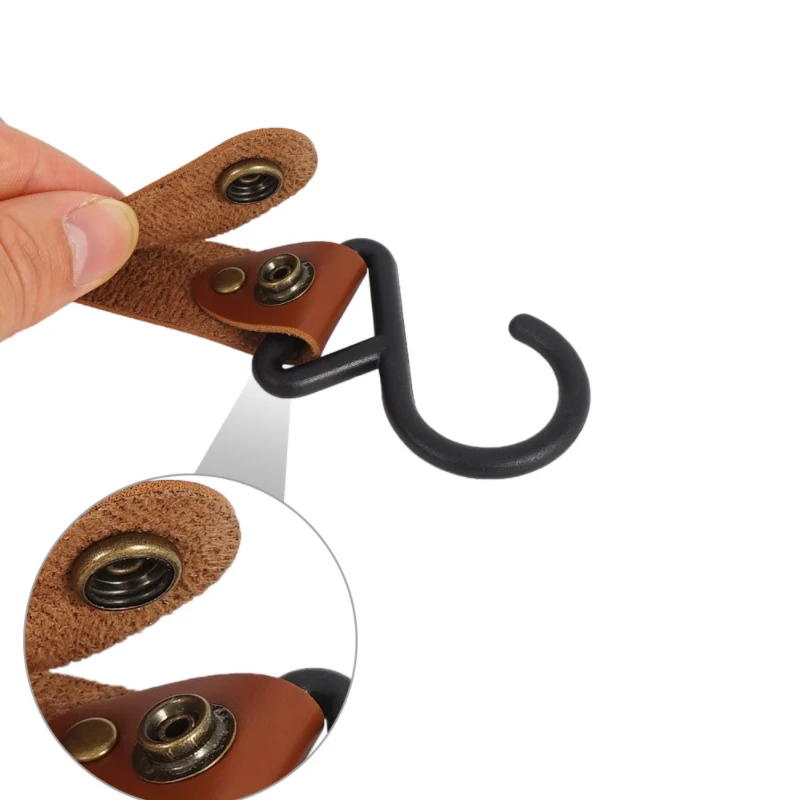 

Outdoor 4Pcs PU Leather Hooks Camping Tripod Clothes Storage Portable Hiking Hanger Clothes Hook For Camp Supplies