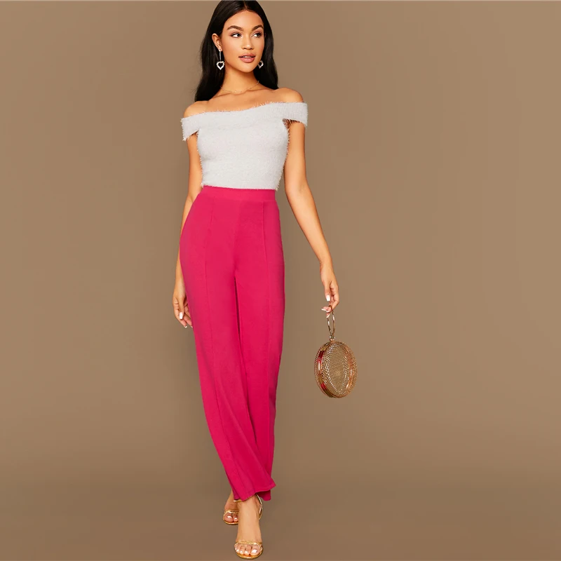 SHEIN Однотонные Широкие Прямые Брюки Офисные Стильные Брюки