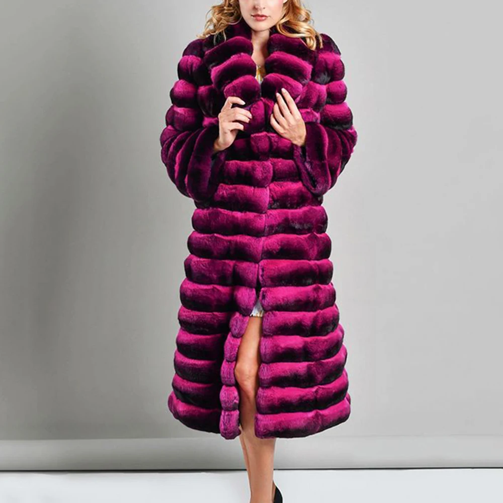 110cm Long Real Rex Rabbit Fur Coat with Turn-down Collar Whole Skin Genuine Rex Rabbit Fur Coats for Woman Winter Outwear 2022 enlarge