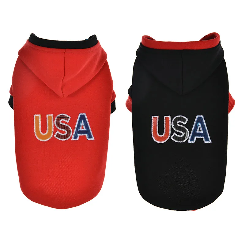 Одежда для маленьких собак зимняя теплая толстовка с капюшоном американская