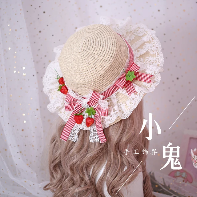 No. 20 strawberry Милая решетка Клубника Лук Кружевная повязка-бандана для девочки мягкие японские игрушки KC аксессуары для волос повязка на голову боковая заколка женская соломенная шляпа - Цвет: No. 20 strawberry