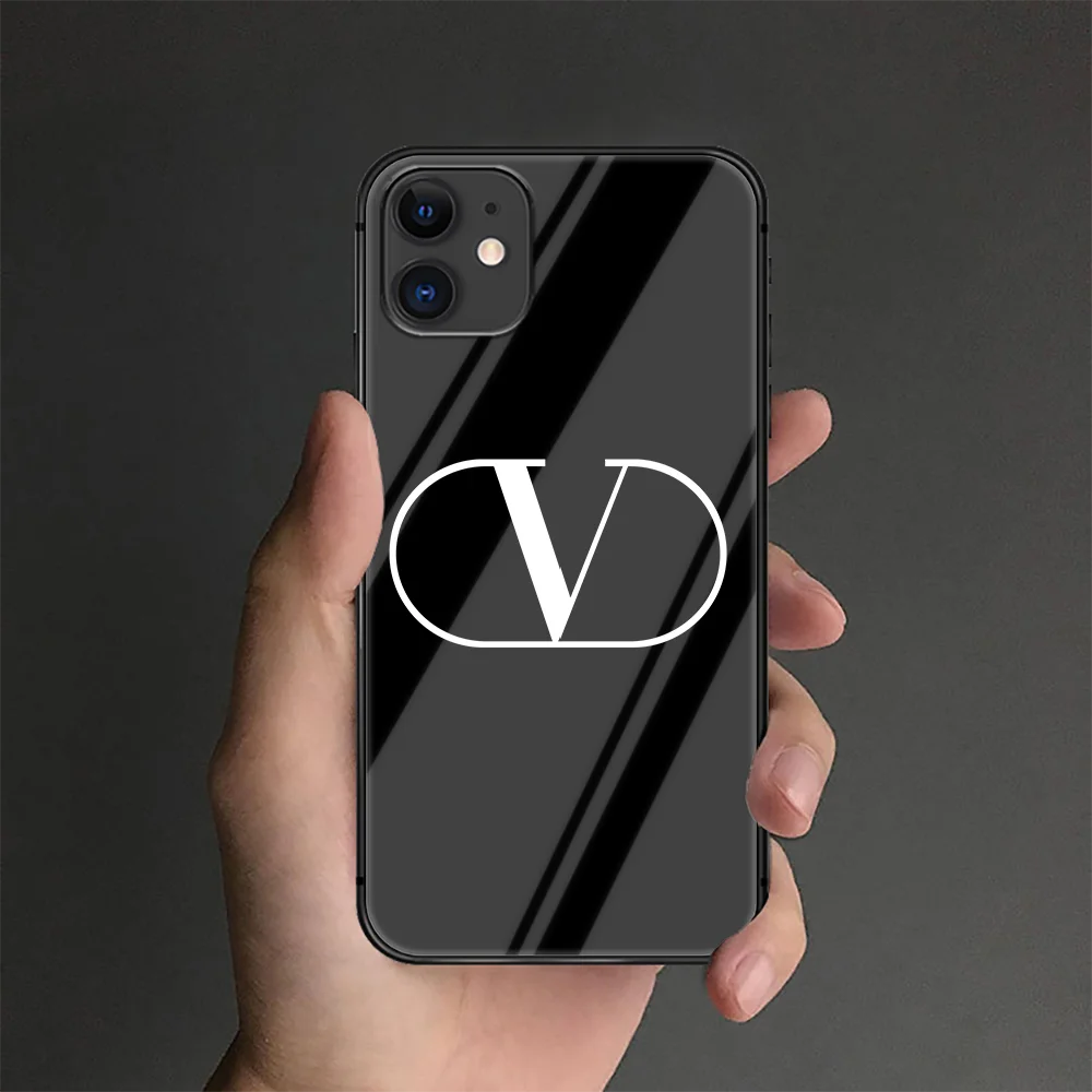 

Luxury Brand VLYN Phone Tempered Glass Case Cover For IPhone 6 6S 7 8 11 12 X Xr Xs Se 2020 Pro Max Plus Mini Black Soft Trend