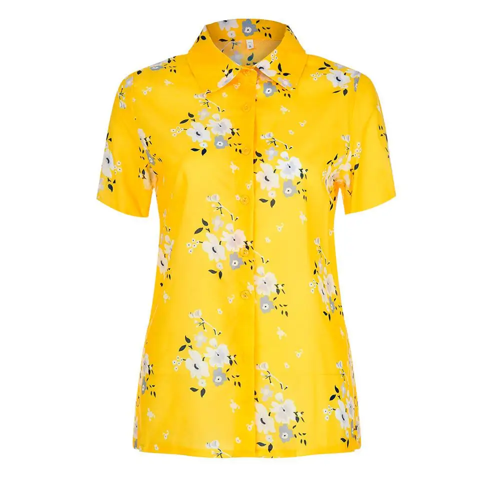 Женская рубашка с цветочным принтом топы коротким рукавом и воротником женская