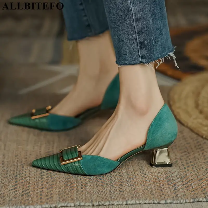 

ALLBITEFO Two-Piece pointed toe genuine leather women heels shoes fashion sexy party wedding shoes high heels shoes high heels