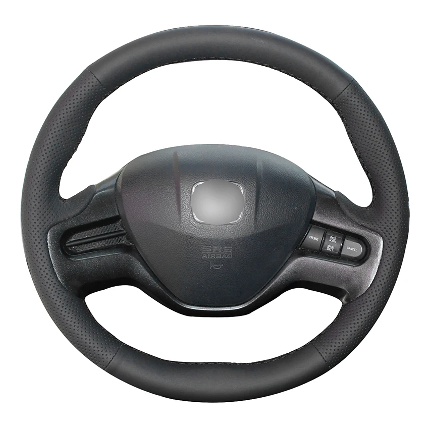 

Hand-stitched Black Genuine Leather Custom Car Steering Wheel Cover for Honda Civic Civic 8 2006 2007 2008 (2-Spoke)