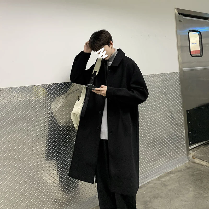 Зимняя ветровка средней длины пальто выше колена однотонный плотный Тренч