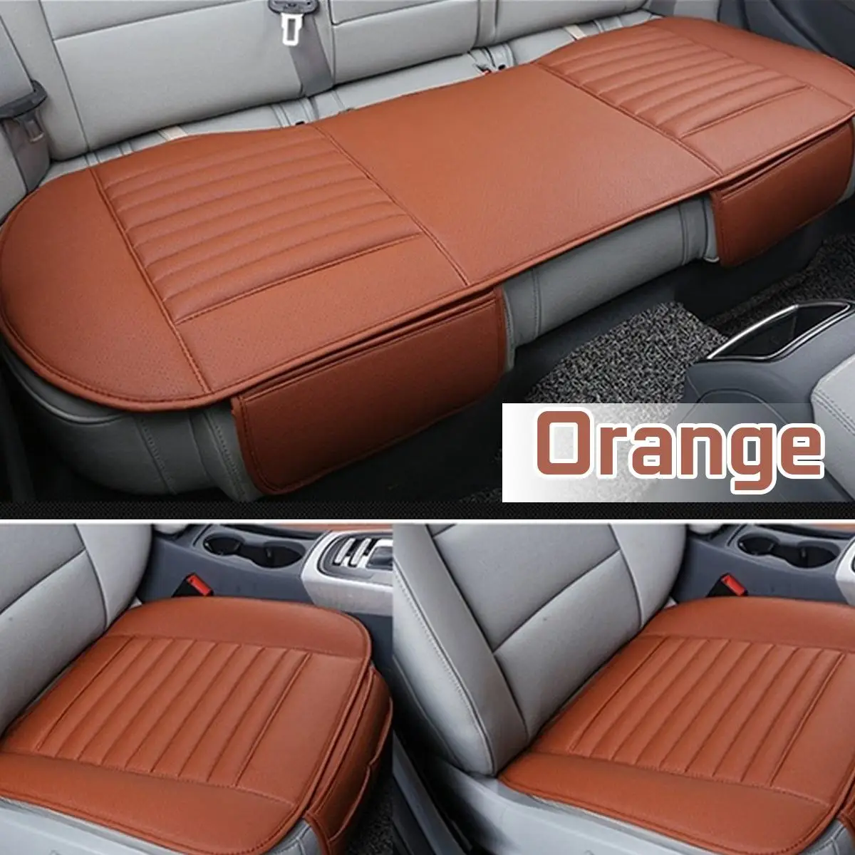 3Pcs Orange Универсальный чехол для сиденья автомобиля четыре сезона искусственная кожа передняя задняя подушка дышащий протектор коврик для авто аксессуары автомобиля - Название цвета: 3Pcs Orange