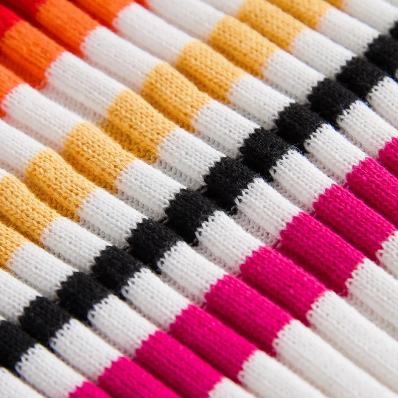 

Autumn Women Sheath Knit Dress Colorful Contrast Color High Street Design Striped Pattern Slim Elastic Quality Dress