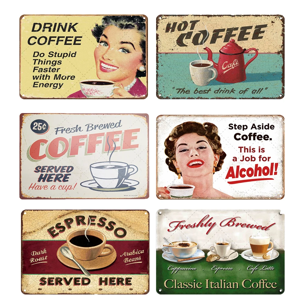 

Coffee Bar Sign Metal Tin Metal Poster Tin Sign Vintage Decor Cofe Shop Pub Club Home Retro Metal Wall Art Iron Painting Plaques