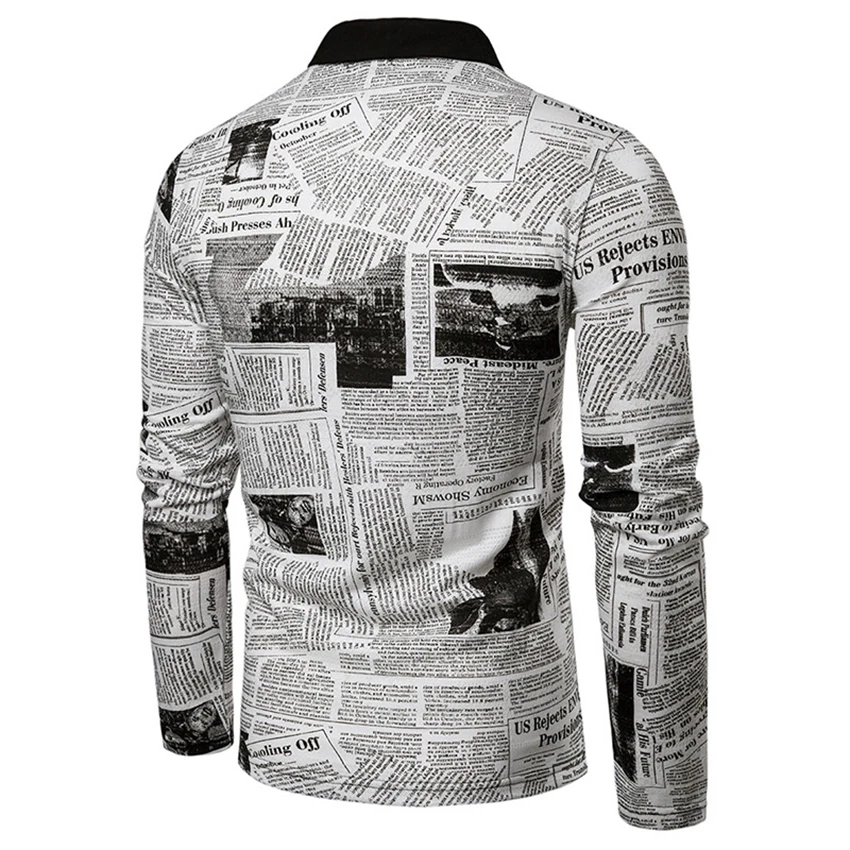 Осень 2019 Новая мужская рубашка поло модная цветная с газетным принтом Мужская