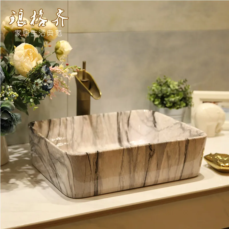 

Square Above Counter Basin Ceramic Bathroom Washbasin Washbasin Washbasin Art Basin Marble Pattern