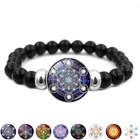 Таинственный куб Metatron, браслет с кнопками, геометрический священный цветок жизни, эластичные черные бусины, браслеты из ниток для мужчин и женщин