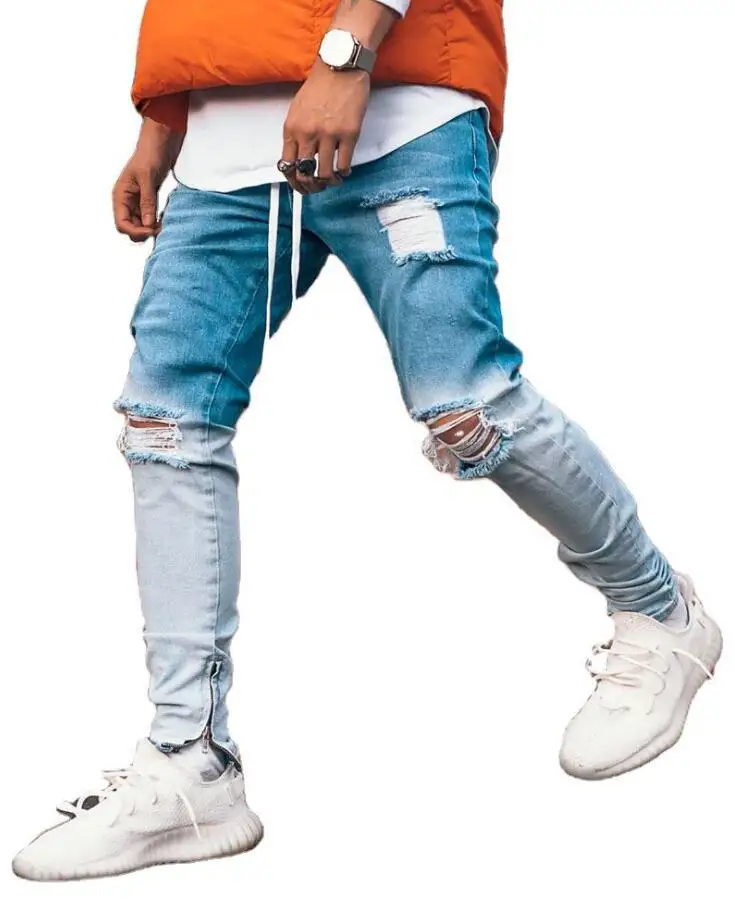 

Мужские уличные джинсы 2020, модные штаны с дырками, молодежные джинсовые мужские джинсы с молнией, эластичные джинсы с маленькими лапами w984