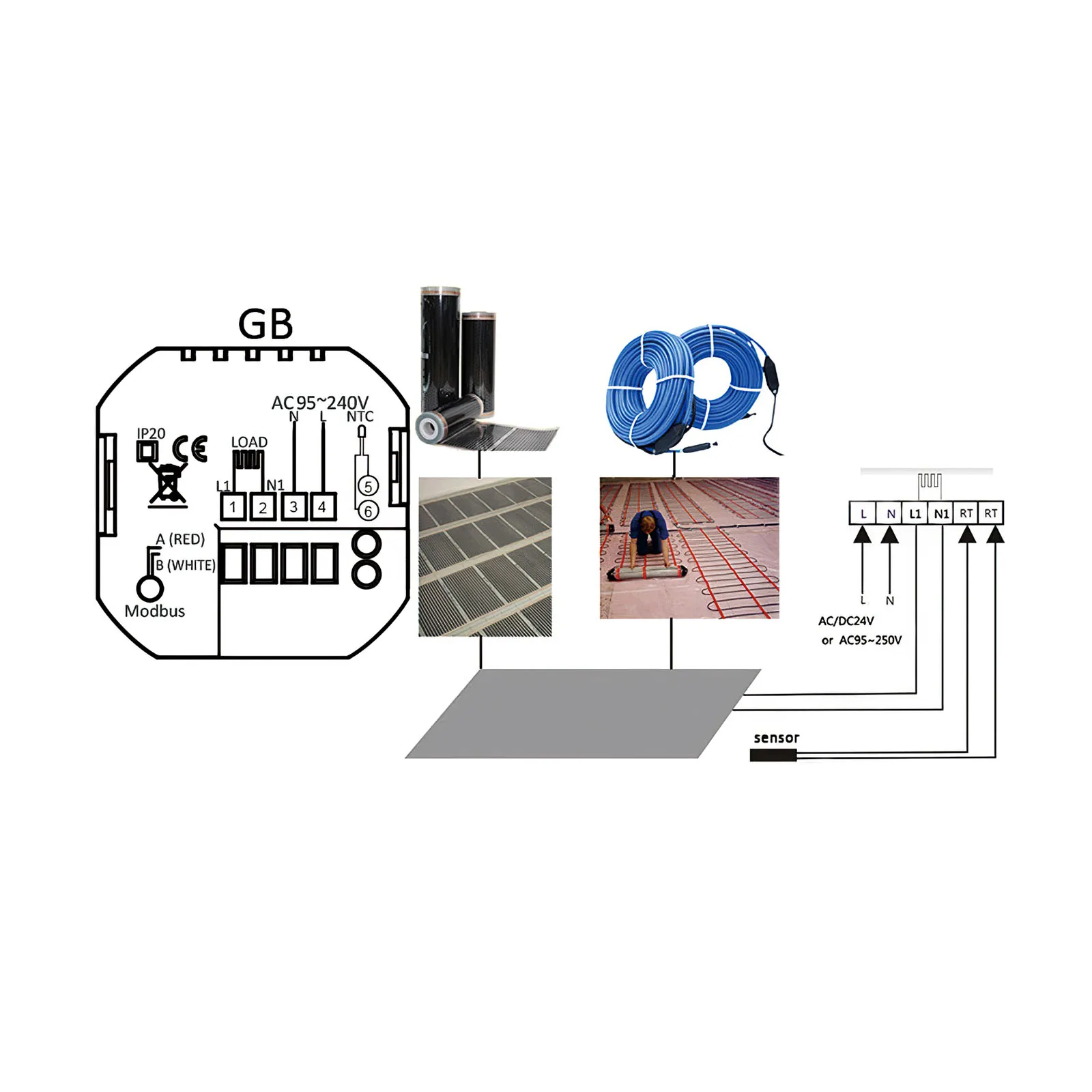 

Intelligent Thermostat Room Temperature Controller With Large Touching Operation Screen Electric Floor Heating Voice Controlling