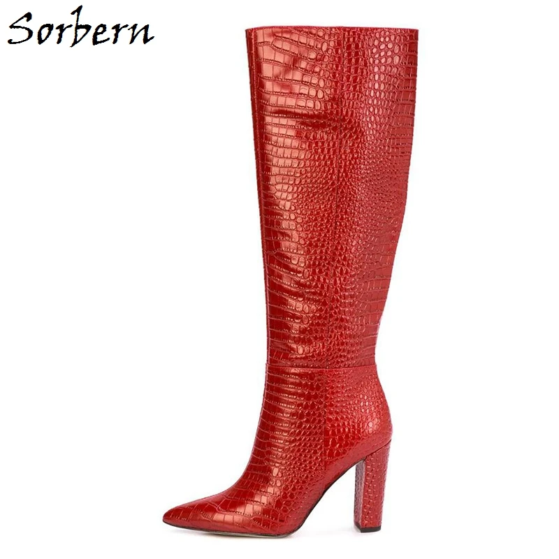 Sorbern/красные женские сапоги до колена Botas Mujer середины голени коллекция 2020 года с