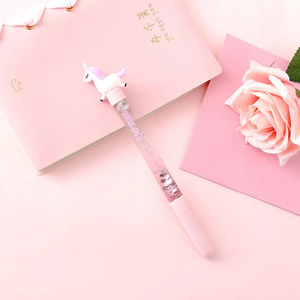 pink Лимит показывает 1 шт. 0,5 мм Kawaii, милые канцелярские принадлежности Единорог зыбучие пески гелевая ручка подпись ручка школьные офисные принадлежности подарок для ребенка подарок - Цвет: pink