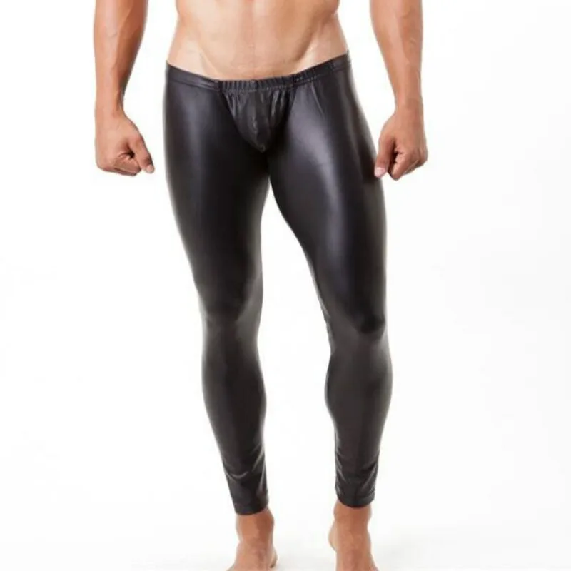 

Nieuwe 3 kleur heren lange broek strakke fashion hot zwart kunstleer sexy boxer ondergoed sexy slipje broek mode nachtkleding