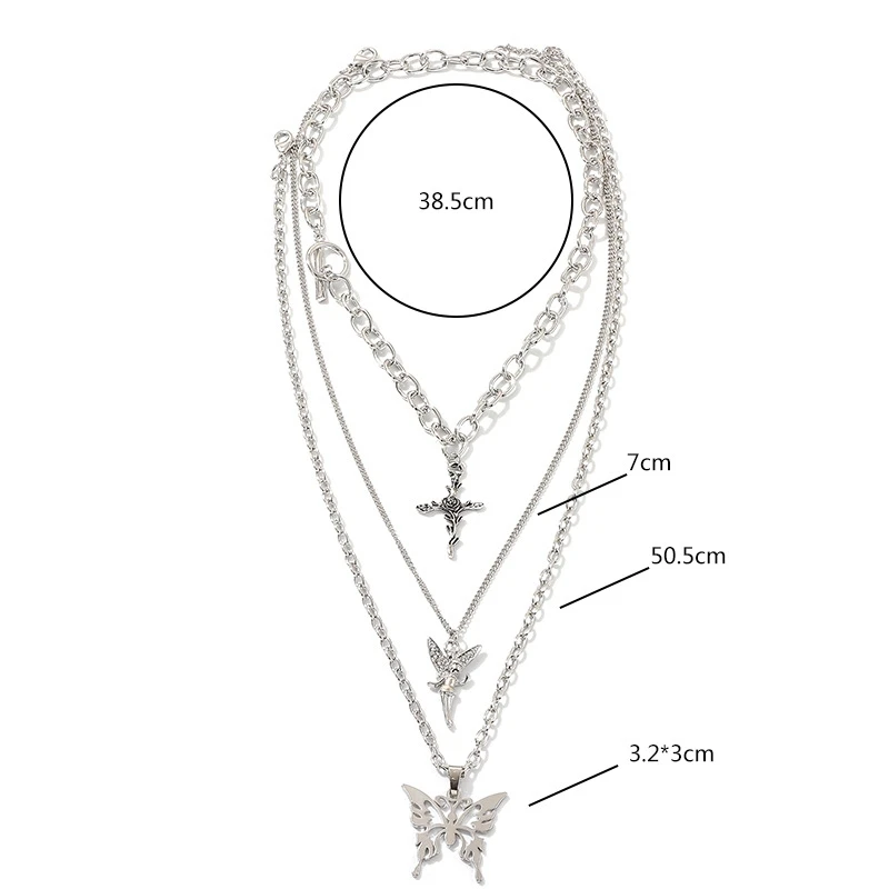 

Fashionable European and American Style Multilayer Angel Rose Butterfly Necklace Alloy Lady Necklace Unique Charm Necklace