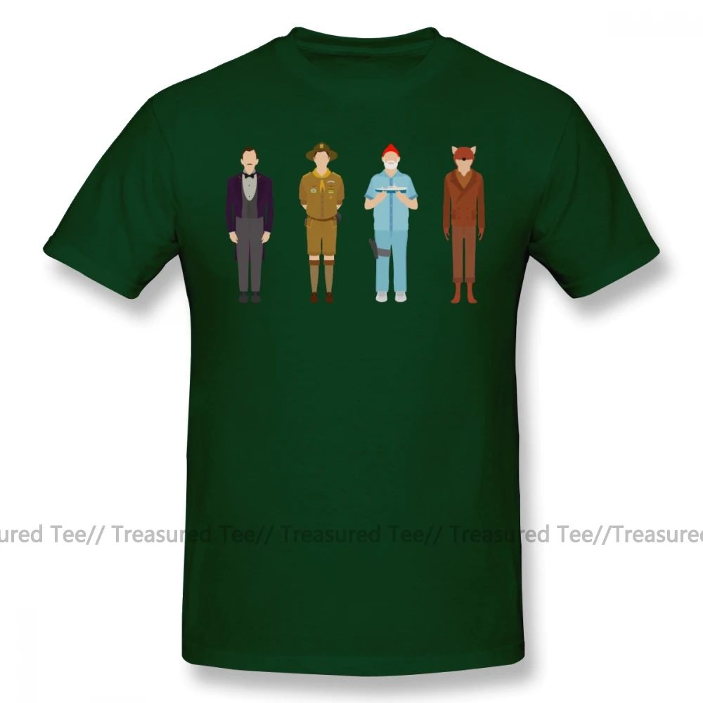 Wes Anderson, футболка, коллекция Wes Anderson, Хлопковая мужская футболка, короткий рукав, большой Рисунок, милая Пляжная футболка - Цвет: Dark Green