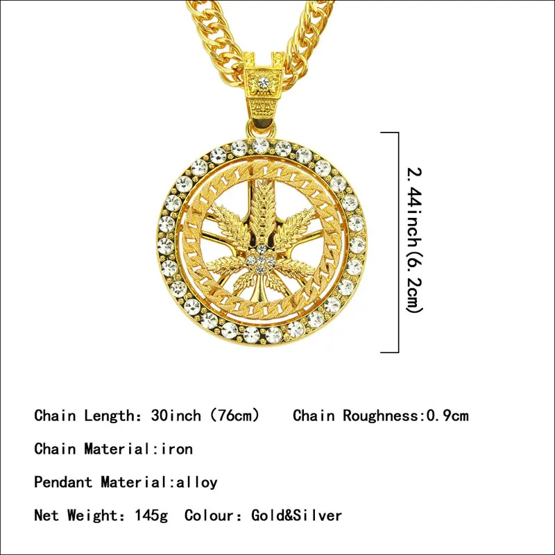 

Fashion Hip Hop Iced Out Crystal maple leaf Bling Bling Pendant Necklaces For Men Cuban Chain Necklace Jewelry Gift
