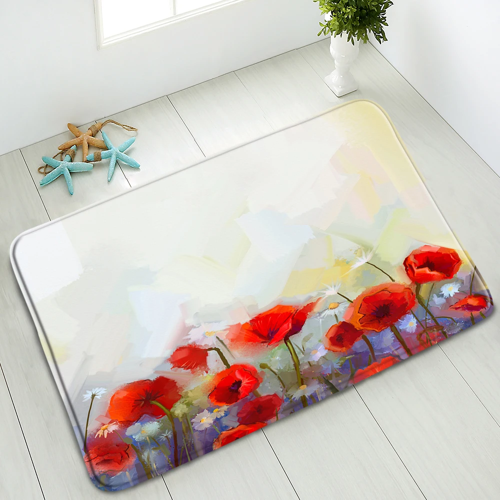 

Flower Bath Mat Non-Slip Floor Mats Kitchen Bedroom Doormat Indoor Home Carpet Absorbent Foot Pads Small Rug Flannel Washable