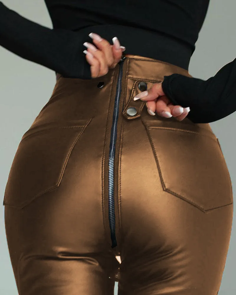 cargo trousers Sexy Back Zipper Black Slim Pants 2022 Autumn Winter Women Fashion High Waist Skinny Pencil Pant Female Streetwear Trousers capris