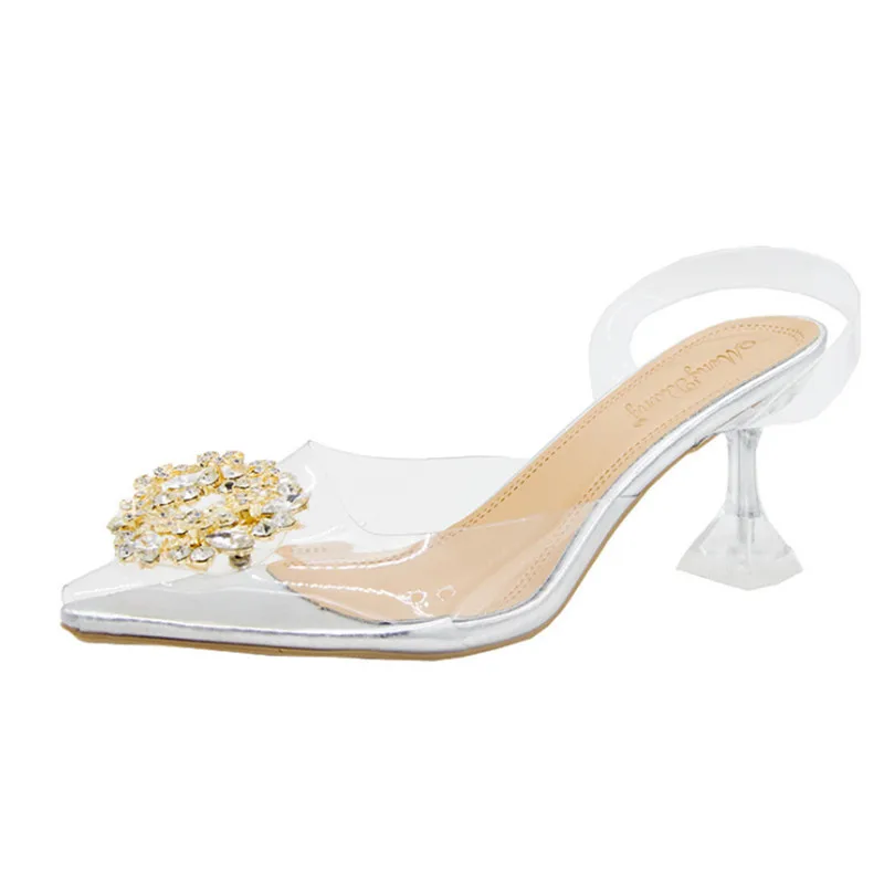 Туфли-лодочки женские прозрачные высокий каблук заостренный носок без застежек