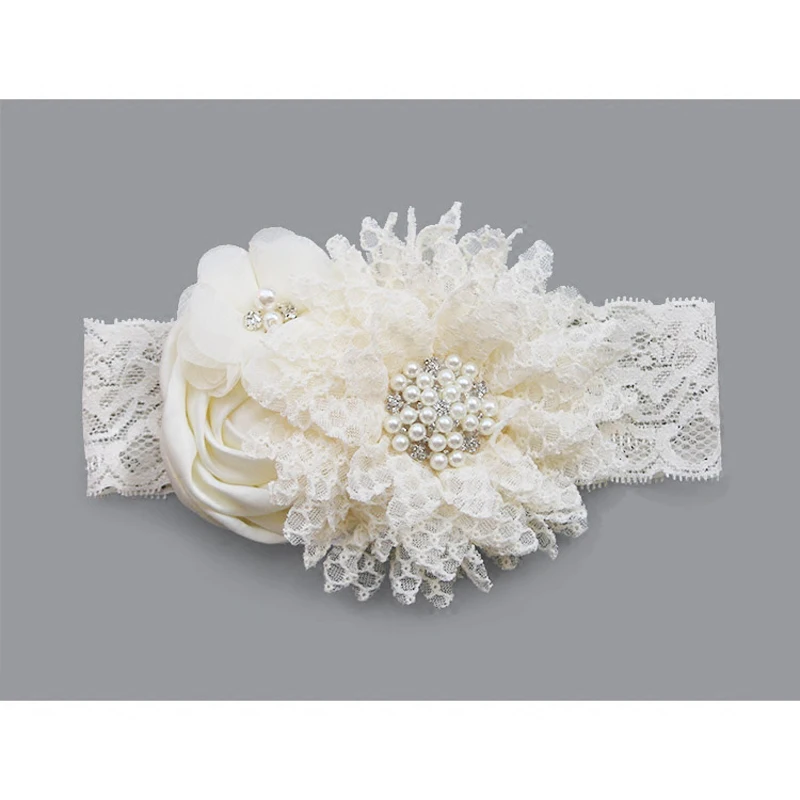 

Soft Stretch Satin Pearl Diamond Flower Big Baby Headband Newborn Knot Wide Nylon Headwraps Turban Girl Headwear Kids Photo Prop
