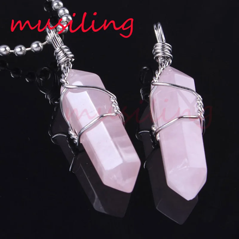 Ожерелье с подвеской в виде шестигранной призмы из натурального камня рейки