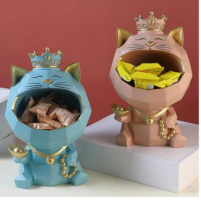 

Nordic Style Resin Crown Lucky Cat, Animal Sculpture Ornament, Home Office Shop Desktop Decoration Craft, Birthday Gift