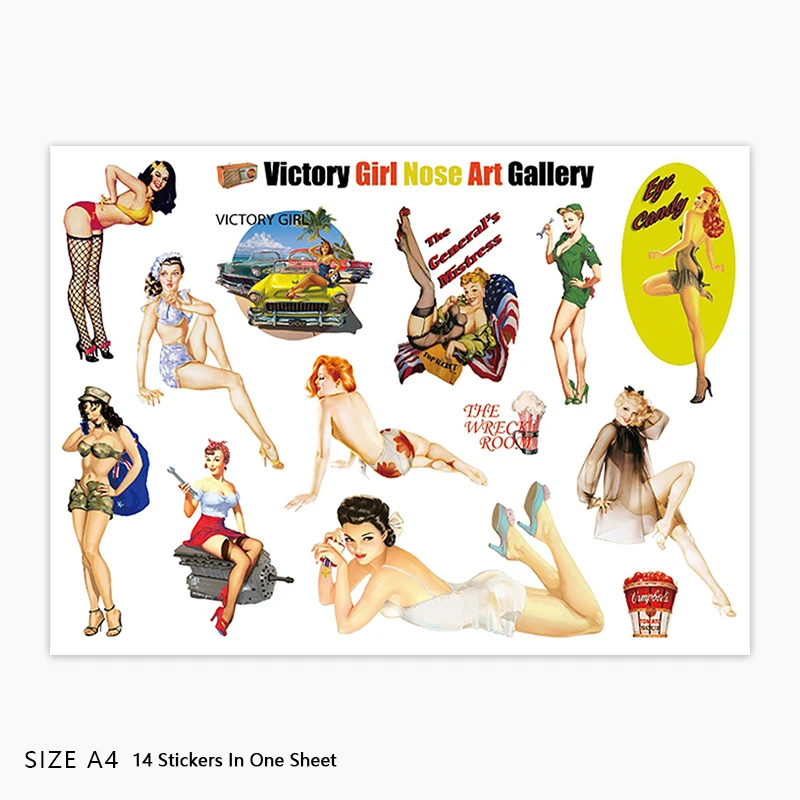 14x наклейка винтажная сексуальная девушка А4 Размер Телефон iPad планшет ноутбук