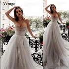 Серое ТРАПЕЦИЕВИДНОЕ Тюлевое свадебное платье Verngo с бусинами, жемчужинами, вырезом сердечком, стильные длинные официальные платья, платья, халаты