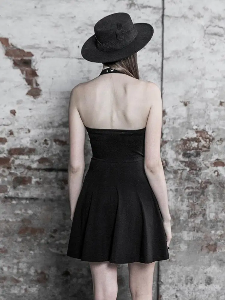 Женское платье в стиле панк PQ509LQ с открытой спинкой и лямкой через шею|Женские