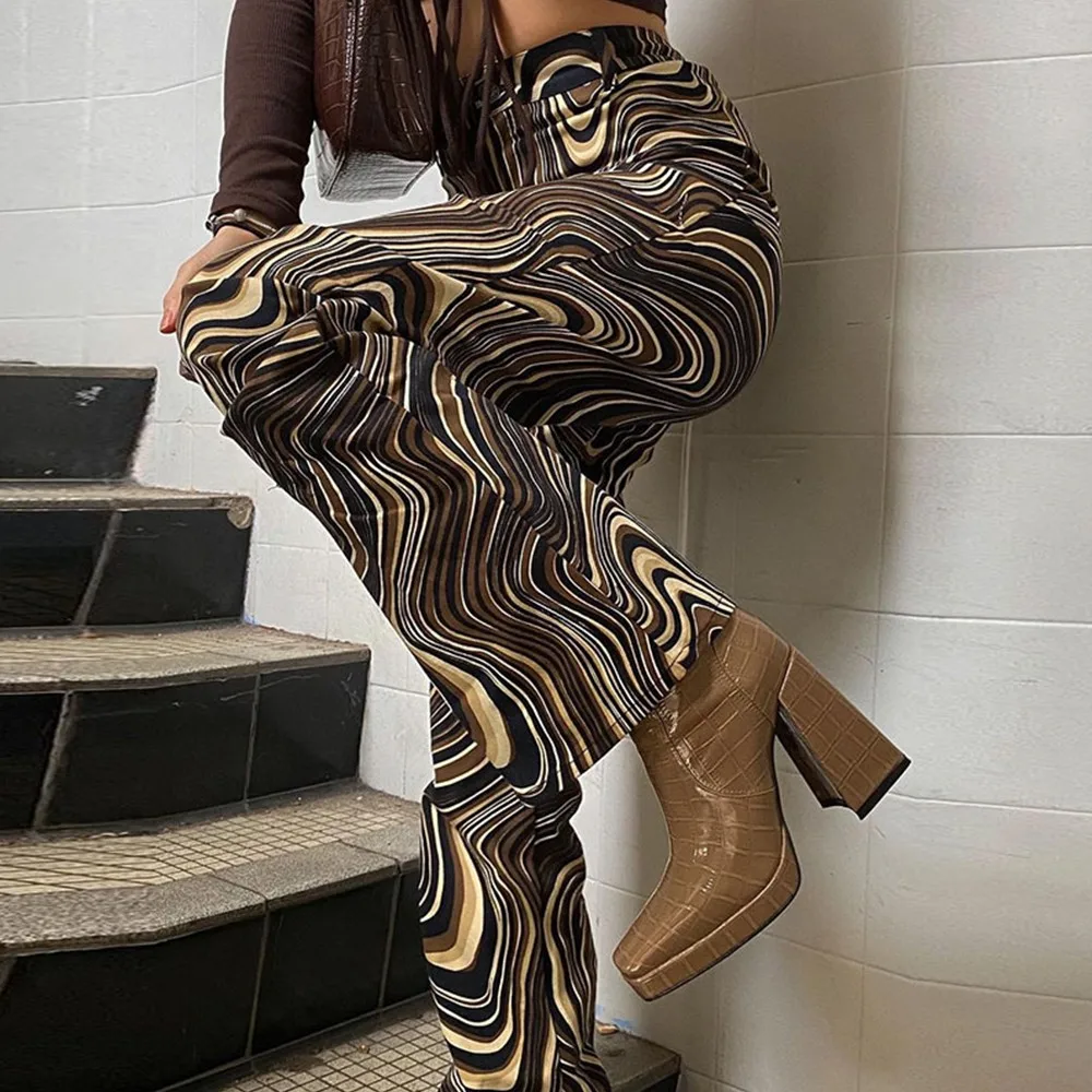 

Y2K Fashionable Retro Zebra Print Wide Leg Pants Streetwear Trousers Lady Sexy High Waist Oversize Casual Flares Trousers Брюки