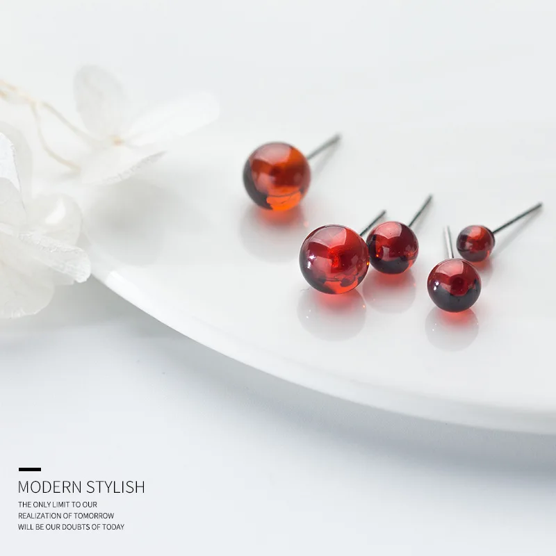 Женские серьги гвоздики из серебра 925 пробы с красным камнем|Серьги-гвоздики| |