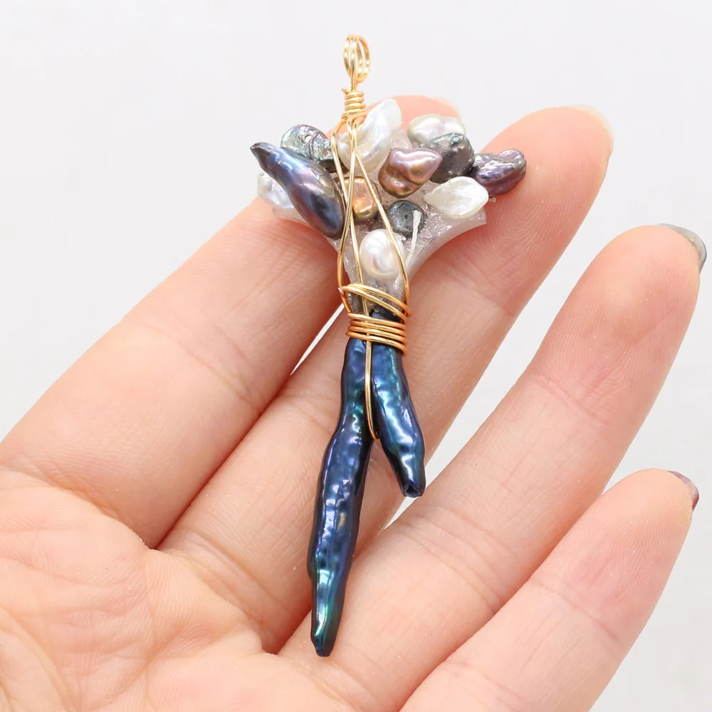 

Natural Blue Pearl Pendant Irregular Bouquet Shaped Handmade Crafts DIY Charm Necklace Jewelry Accessories Gift Making 30x75mm