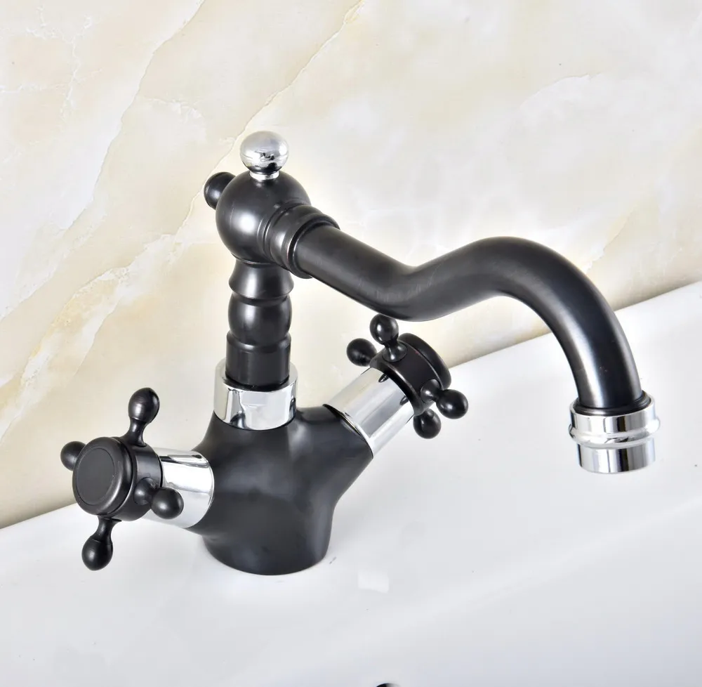 

Black Oil Rubbed Bronze Polished Chrome Brass Kitchen Wet Bar Bathroom Sink Faucet Swivel Spout Mixer Tap Single Hole mnf481