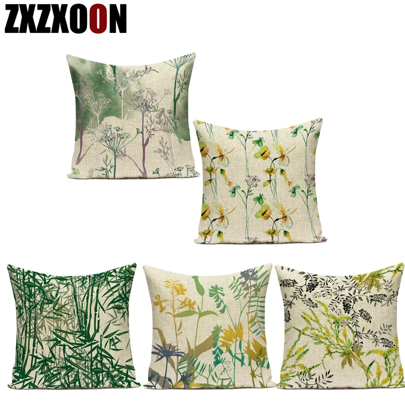 

Декоративные диванные подушки Чехол из полиэстера зеленые лист тропического растения листья бамбука цветок Животные наволочки для диванн...