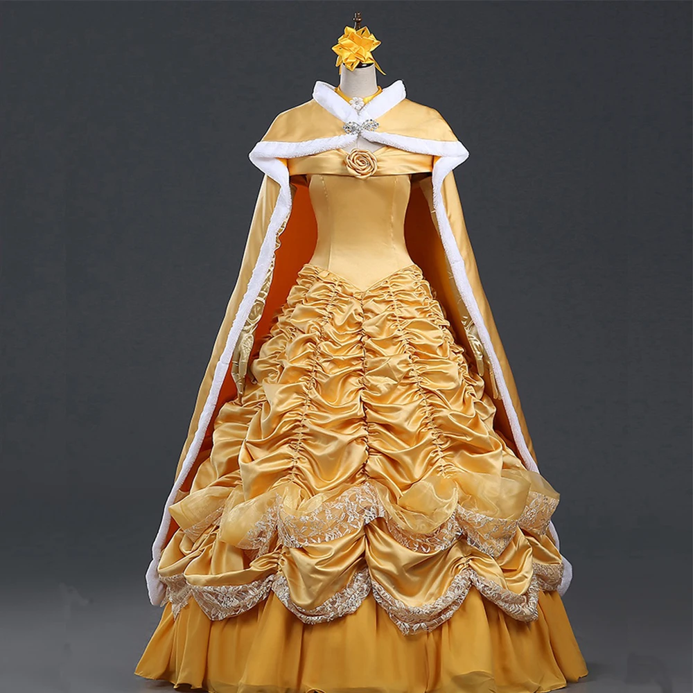 Высокое качество Красавица и чудовище платье принцессы Белль маскарадные