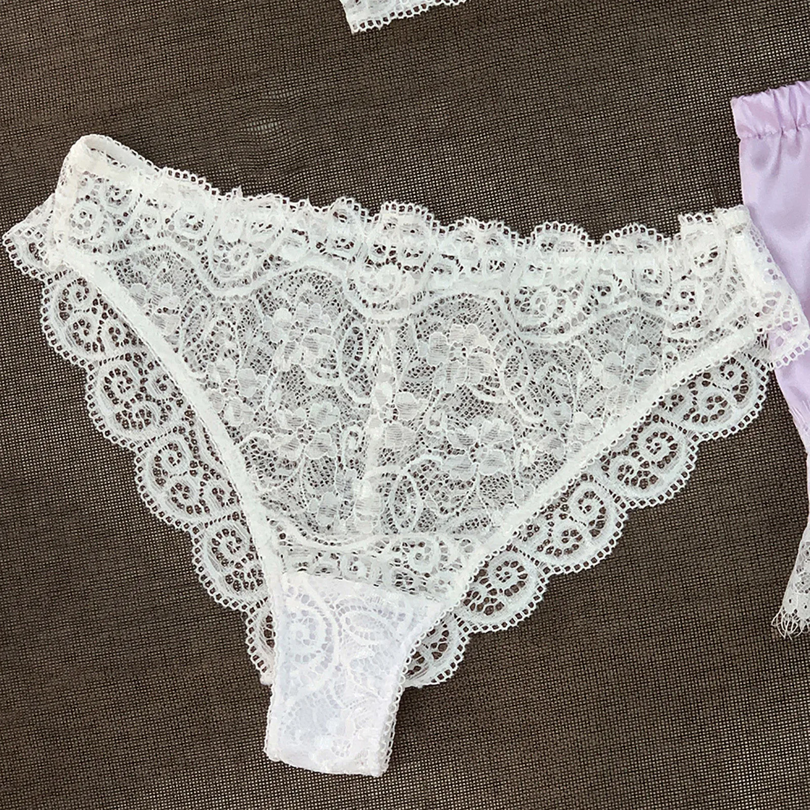 

Ladies Sexy Cute Underwear Three-Piece Hollow Lace Sling Pajamas Set
