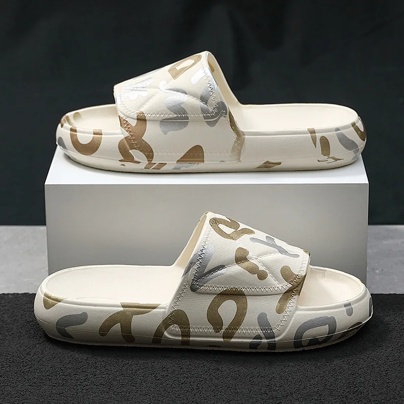 

Summer Indoor Thickened Soft-soled Bathroom Slippers Men's Fashion Graffiti Casual Home Shoes Eva Non-slip Men's Beach Slippers