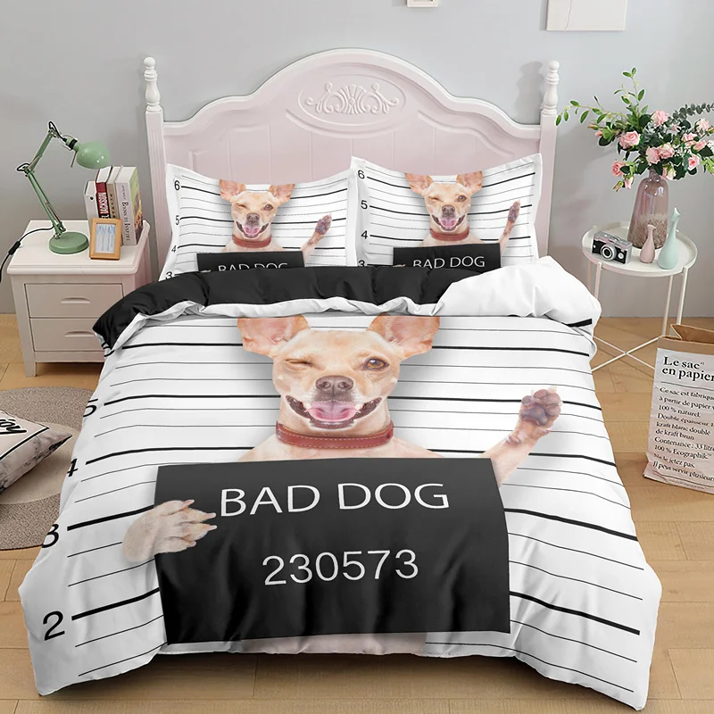 Комплект постельного белья Веселая собака с принтом животных одиночное двойное