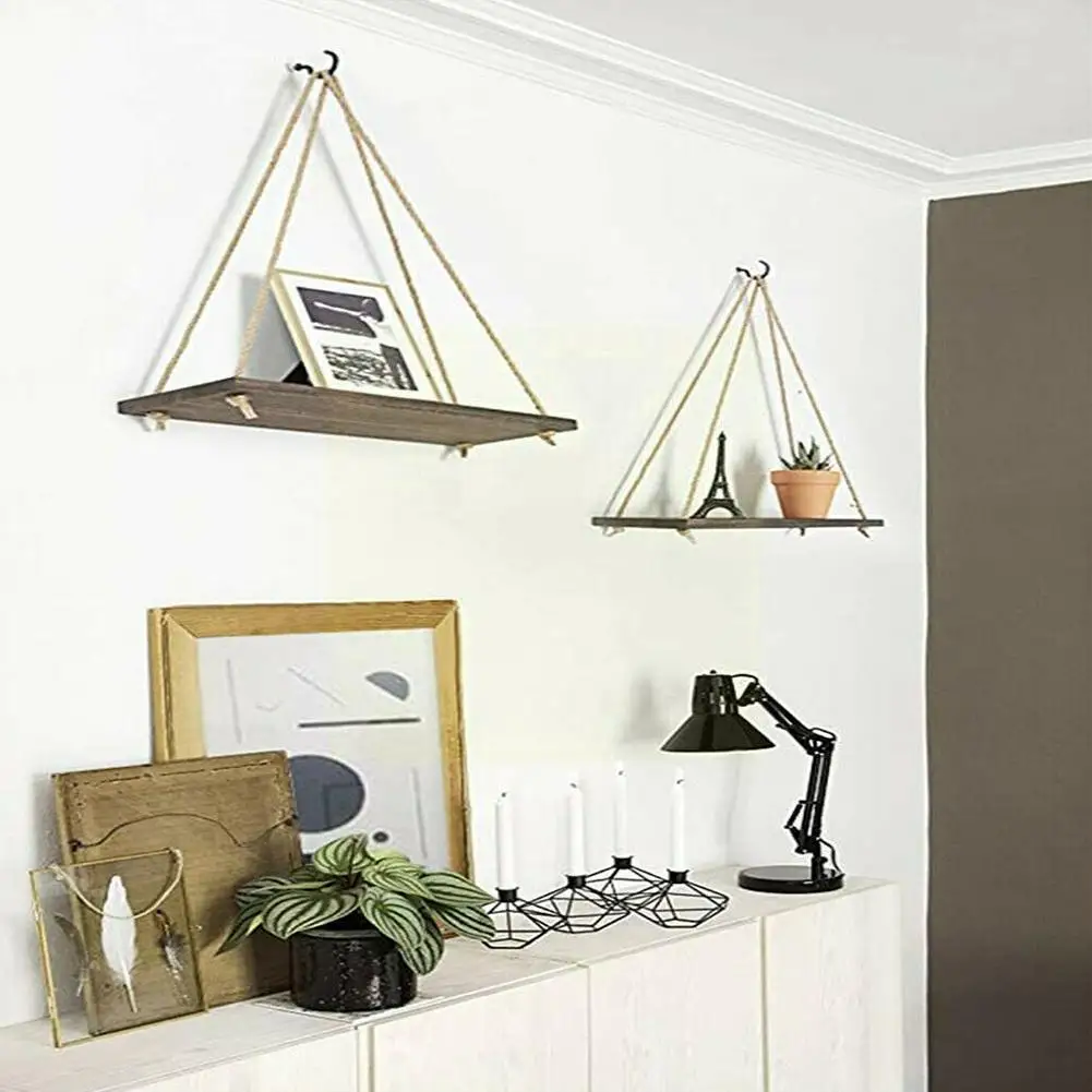 

Muur Racks Hout Swing Opknoping Touw Wandmontage Drijvende Indoor Bloem Outdoor Pot Eenvoudig Planken Ontwerp Plant Decorat W2O9