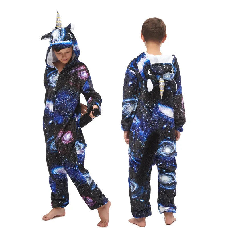Universe Pegasus 20 NEW kids kigurumi animal dinosaur unicorn pajamas set winter hooded soft Stitch Christmas sleepwear kids girls boys jumpsuit - Цвет: Universe Pegasus
